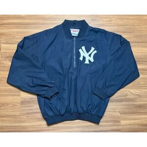 VTG Majestic New York Yankees Quarter Zip Windbreaker Jacket Men Sz M Navy Blue